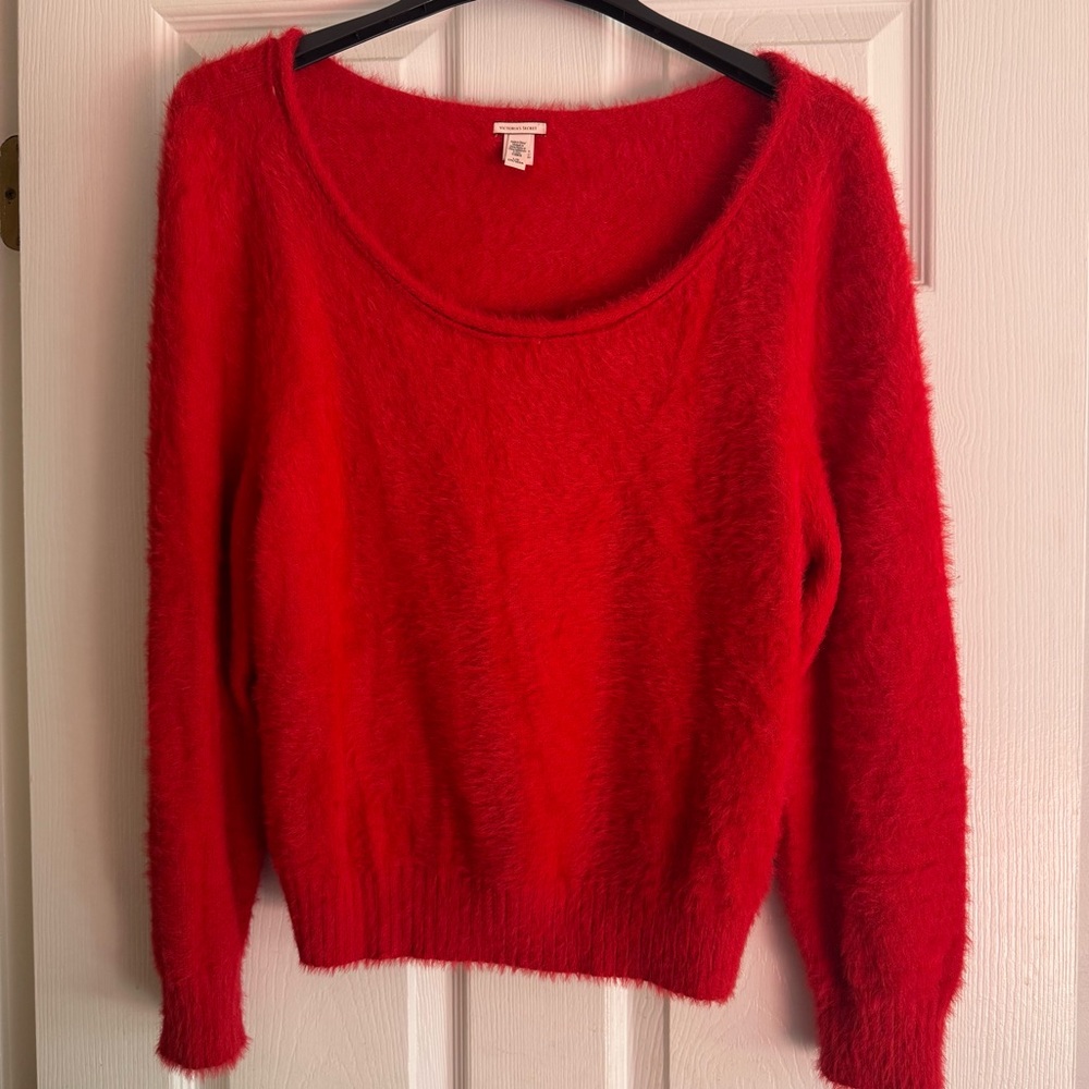Victoria’s Secret Red Sweater Furry & Cozy Size Large Crop Valentine’s Day